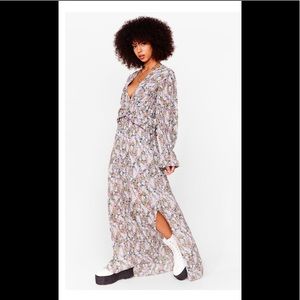 Pleated Floral Maxi Smock Dress